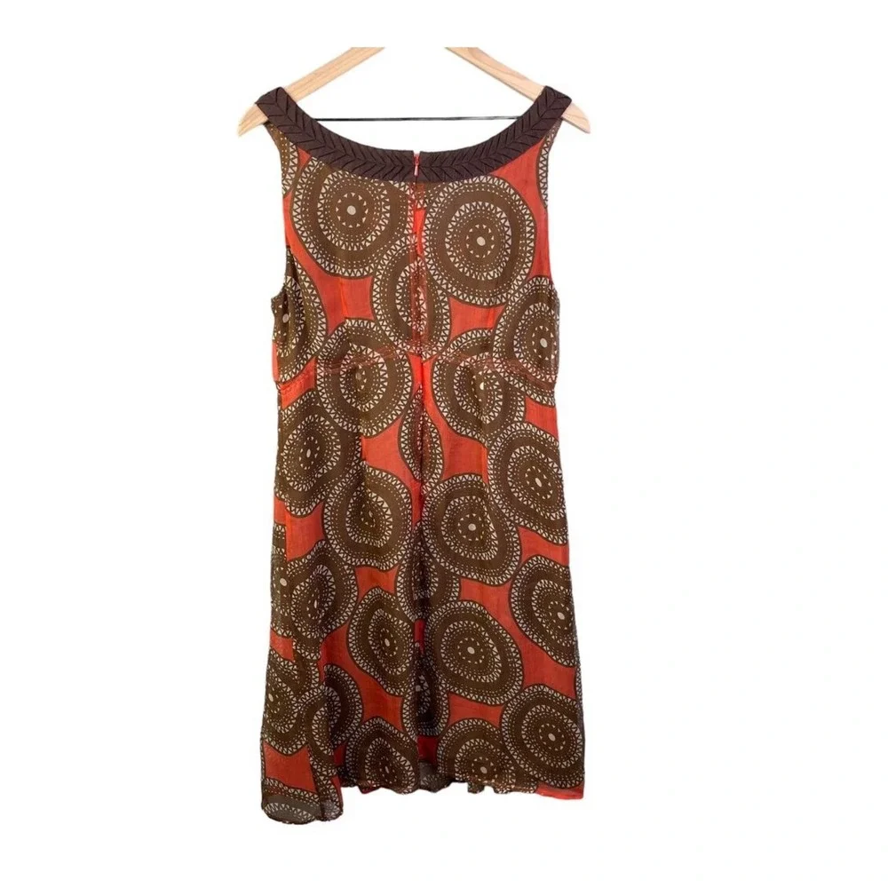 Tory Burch Silk‎ Medallion Print Sleeveless Dress Orange Brown Size 12